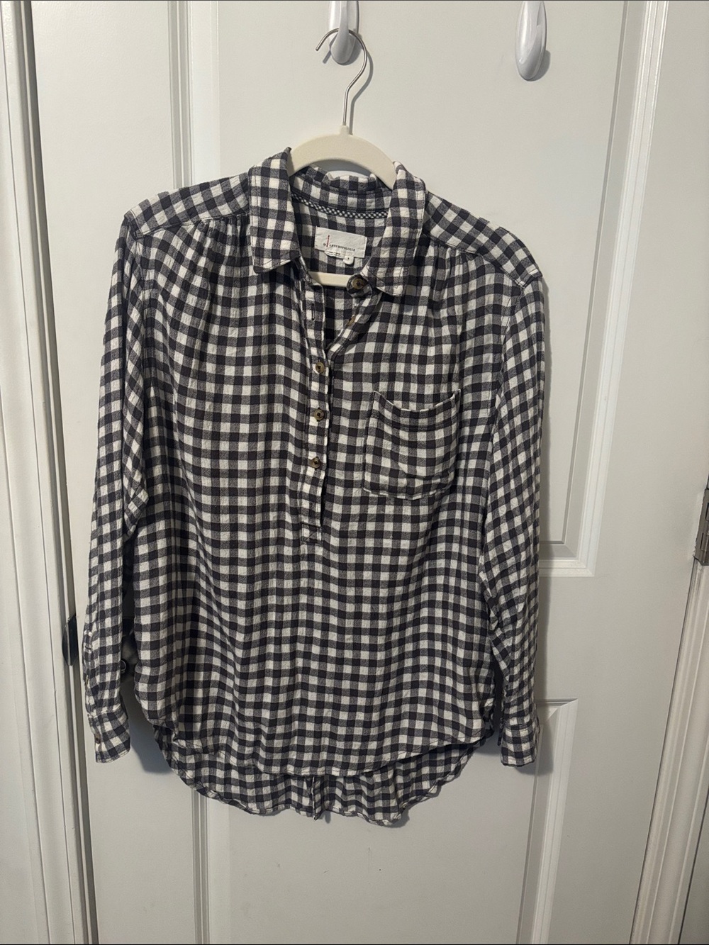 Anthropologie Black and White Checkered Button-Up Blouse